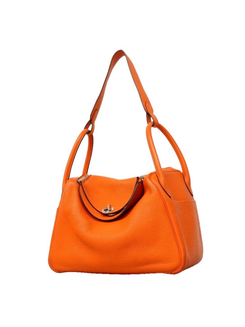 Hermes Handbag Lindy 30 Taurillon Clemence Orange Poppy Silver 2-Way Bag